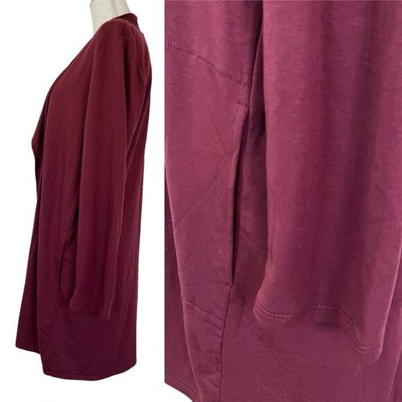 J Jill Luxe Tencel Draped Open Front Cardigan Size M Red Loungewear Travel - Picture 4 of 7